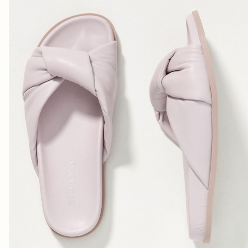 Anthropologie Silent D Herron Lilac Faux Leather Knot Strap Slides Sz 41